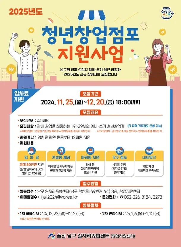 울산 남구, '2025년 청년창업점포 지원사업'