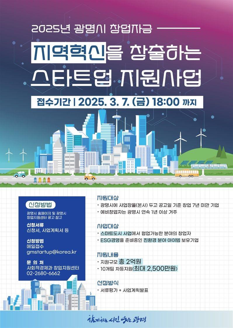 2025년 광명시 지역 혁신을 창출하는 스타트업 [창업자) 모집 공고
