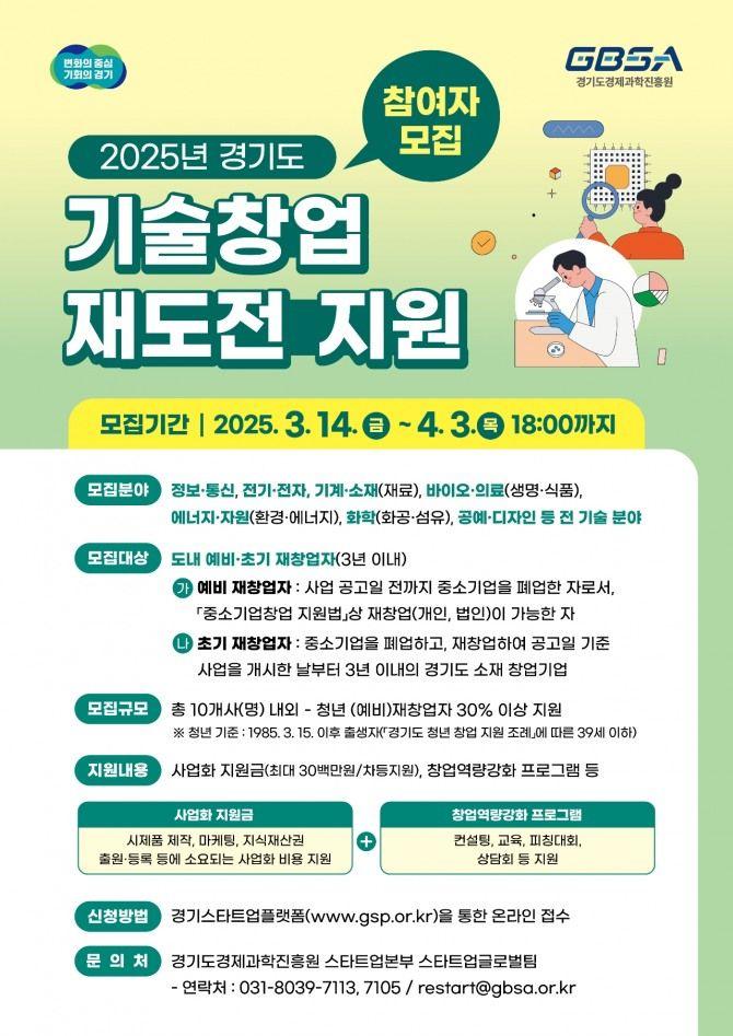 2025년 「경기도 기술창업 재도전 지원」 사업 참여자 모집
