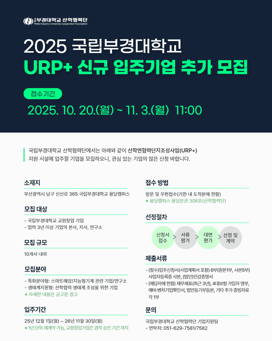 2025년 국립부경대학교 URP+ 신규 입주기업 추가 모집 공고(~25.11.3. 11:00)